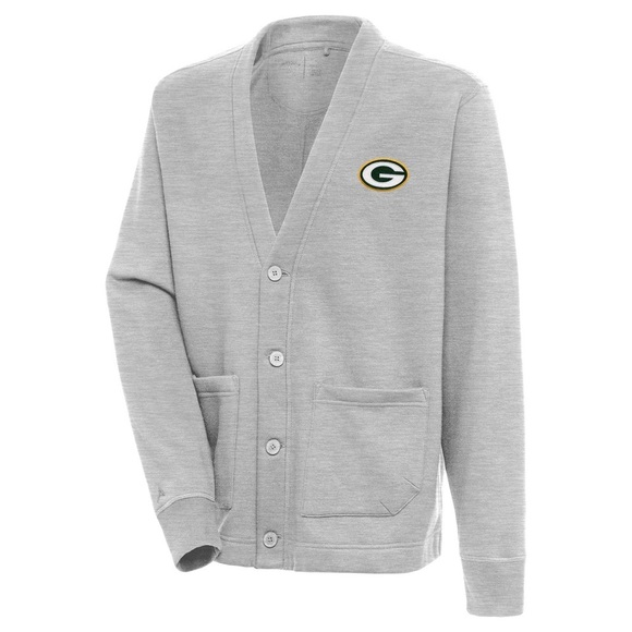 Antigua Men's Green Bay Packers Heather Gray Victory Button-Up Cardigan Large - Picture 1 of 10